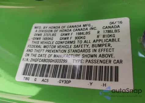 2016 Honda Civic Lx-P z USA, uszkodzony, nr VIN 2HGFC4B03GH303299